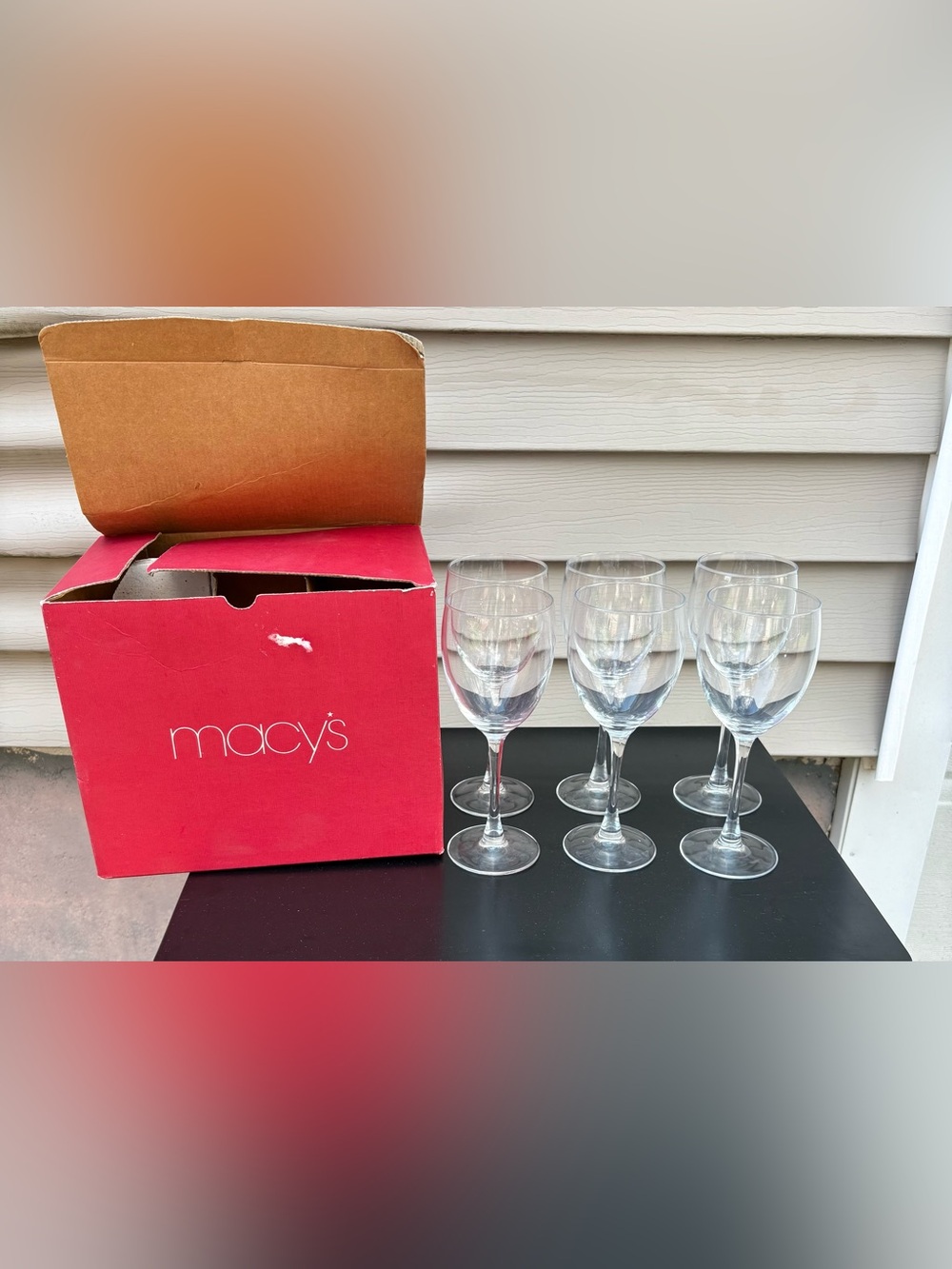 New Macy’s Set of 6 Wine Glasses with vintage box
